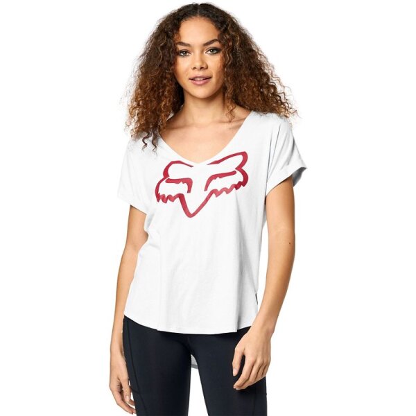 Top Responded Fox à manches courtes et col V Femme Blanc/Rose clair Taille XS