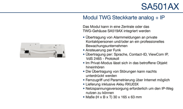 Daitem SA501AX Modul TWG Steckkarte analog + IP Verfügbar ab Q1 2021