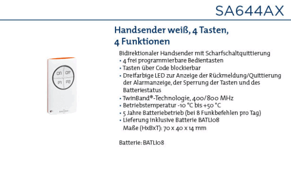 Daitem SA644AX Handsender 4 Tasten, Farbe weiß
