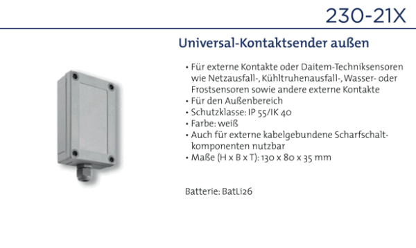 Daitem 230-21X Funk-Universal-Kontaktsender, außen für Daitem Sensoren