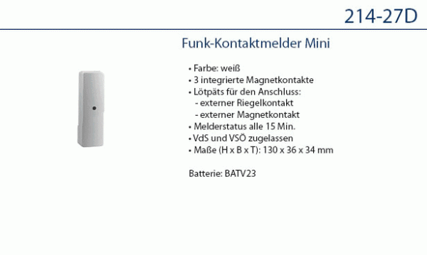 Daitem 214-27D Détecteur de contact radio Mini, blanc