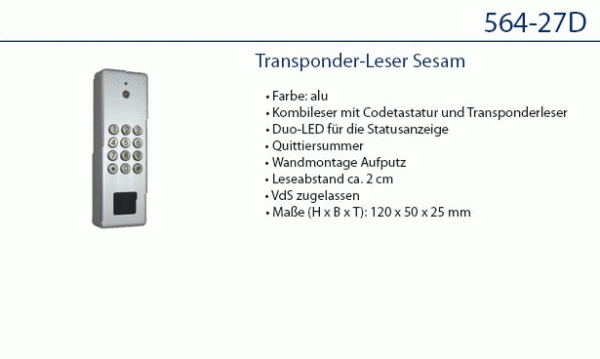 Daitem 564-27D Czytnik transponderów Sesam, aluminium (anodowany VdS nr G195043 klasa A)