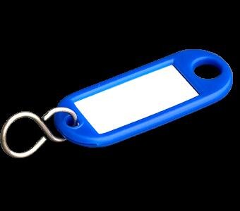 100 x nøglering med ophængningshul blå