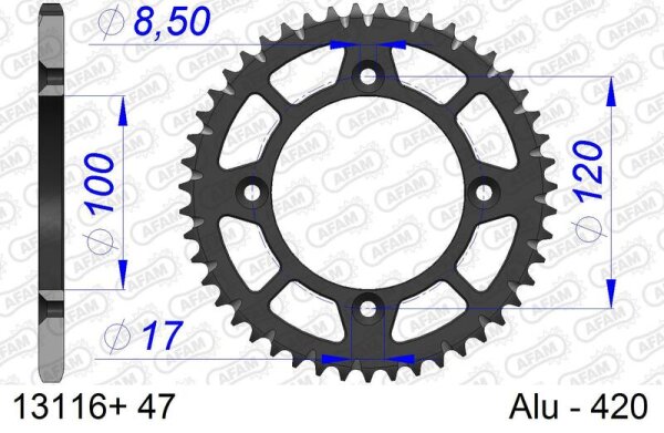 Tylna zębatka AFAM Ultralight z twardo anodyzowanego aluminium 13116 - 420