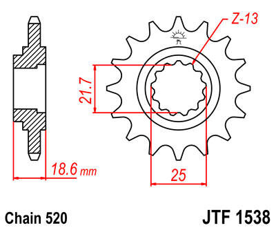 Zębnik JT 15T 520 RU JTF1538.15RB